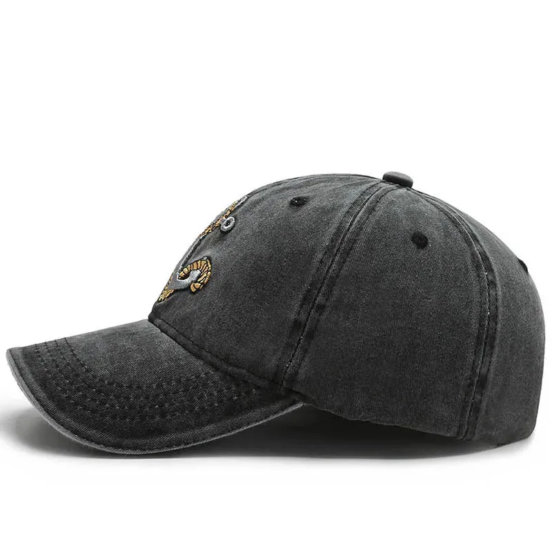 Cool Cotton Washed Baseball Cap - Anchor Embroidery, Four Season Outdoor Casual Hat