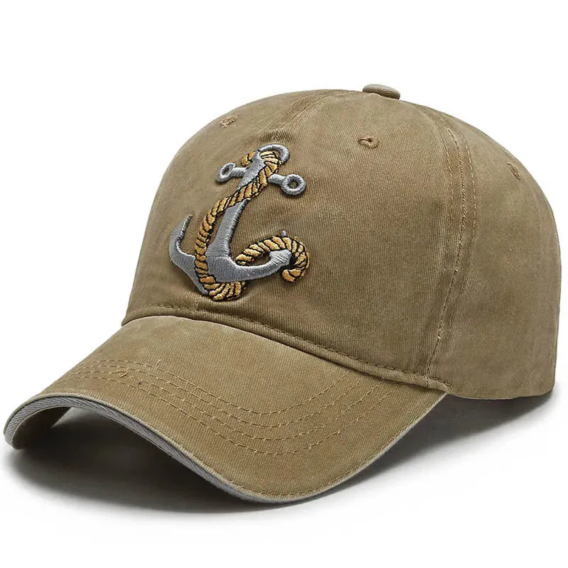 Cool Cotton Washed Baseball Cap - Anchor Embroidery, Four Season Outdoor Casual Hat