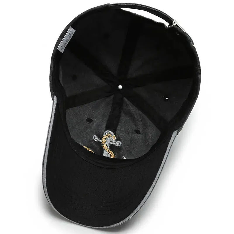 Cool Cotton Washed Baseball Cap - Anchor Embroidery, Four Season Outdoor Casual Hat