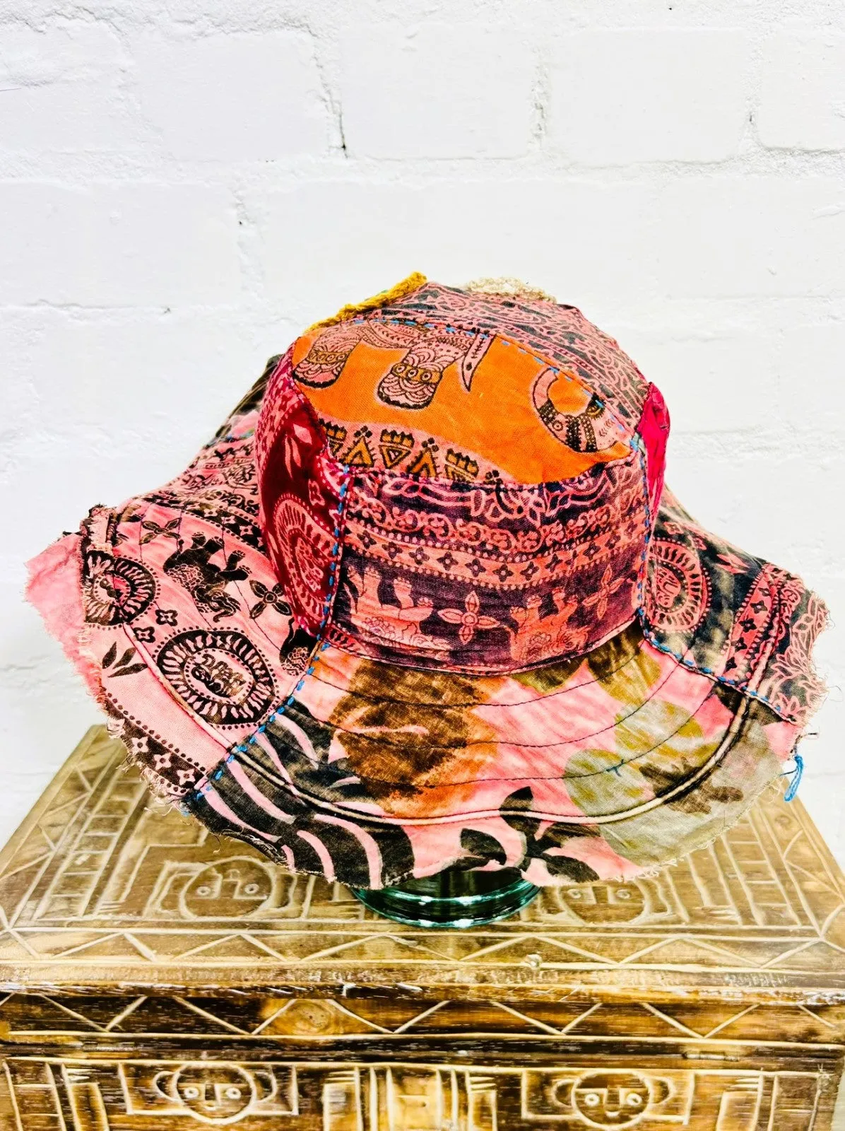 Cotton Embroidered Patch Wide Brim Sun Hat