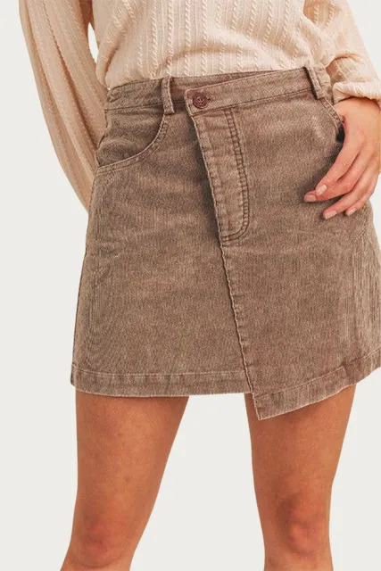 CRISS-CROSS ASYMMETRICAL CORDUROY SKIRT