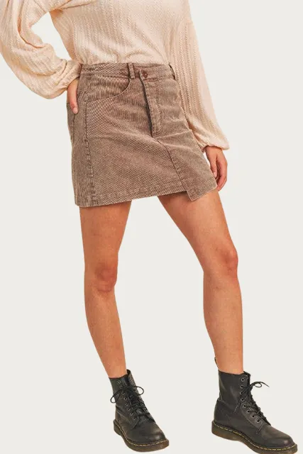 CRISS-CROSS ASYMMETRICAL CORDUROY SKIRT