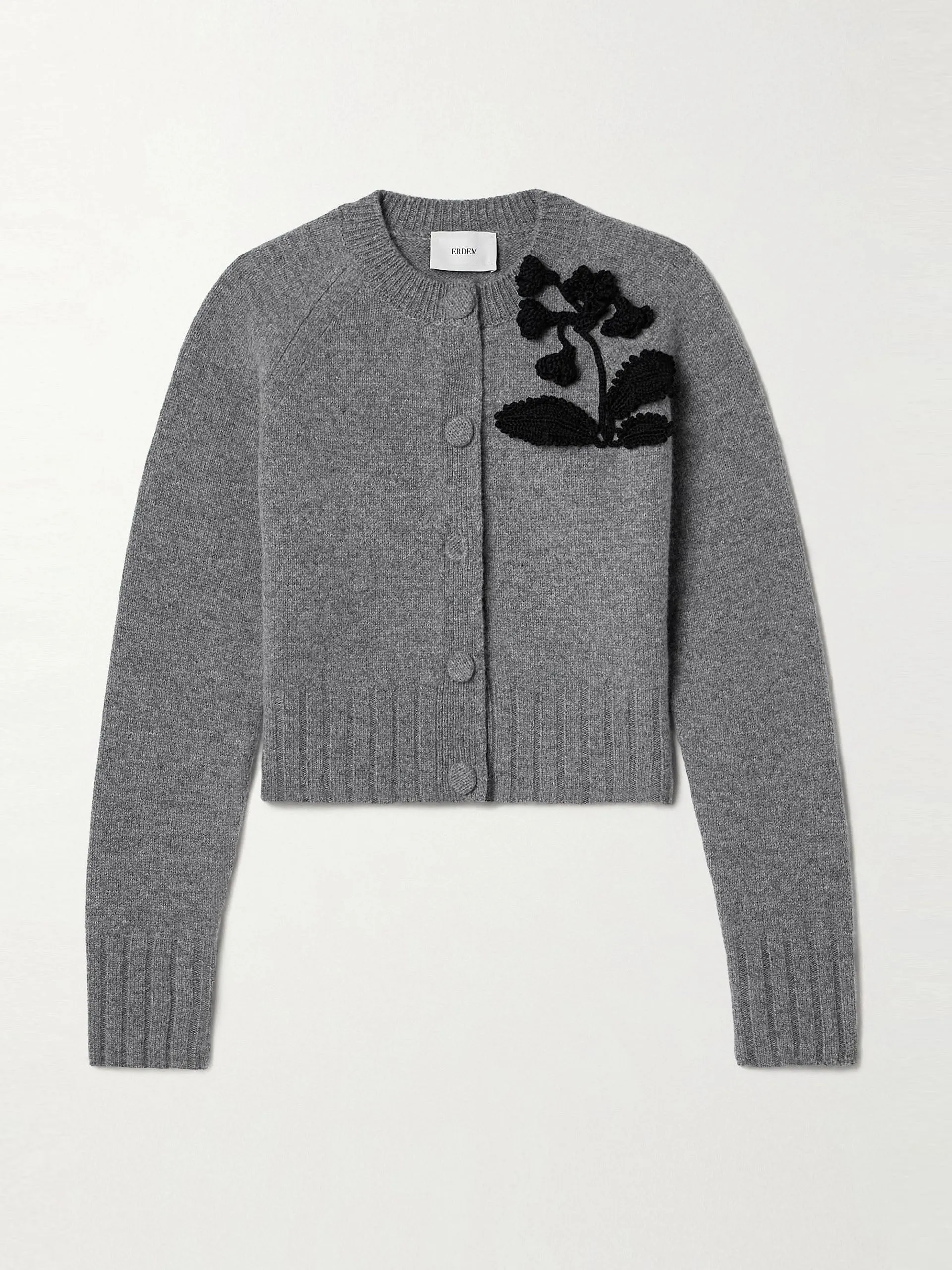 Cropped appliquéd wool cardigan
