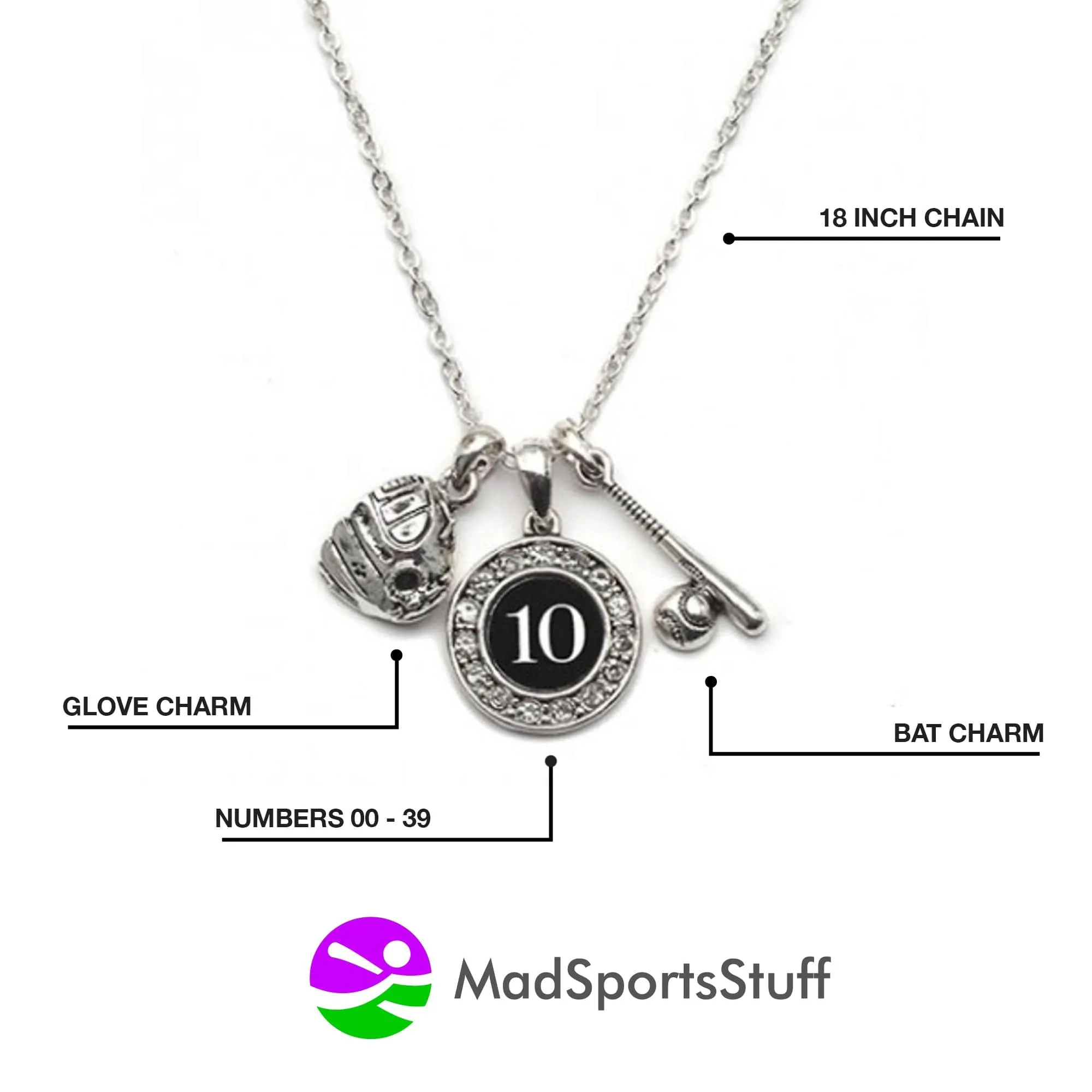 Custom Player Jersey ID Softball Necklace Multiple Numbers