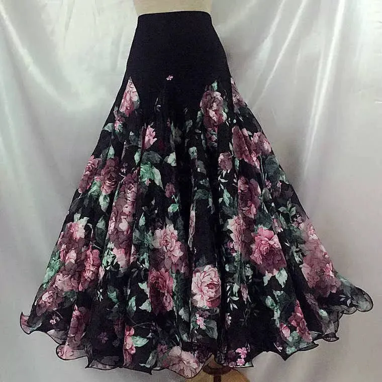 Customized Floral Modern Ballroom Dance Skirts Women Adult Waltz National Standard Tango Dance Performance Competition Skirts