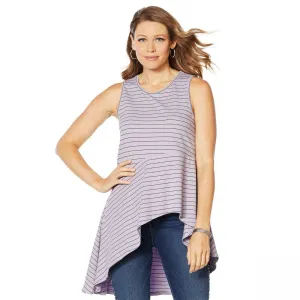 DG2 by Diane Gilman Women's Asymmetric Drape Striped Tank Top