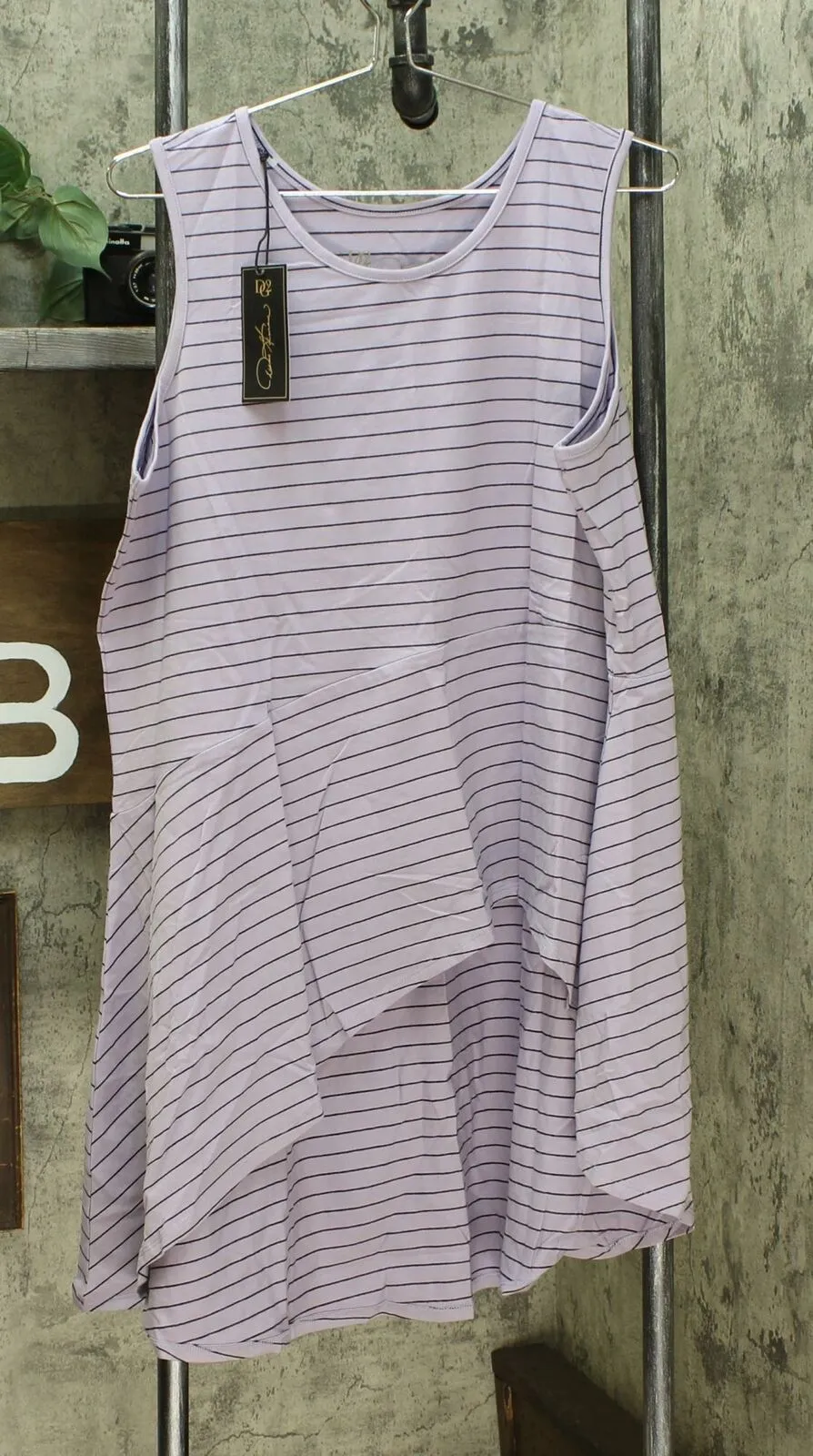 DG2 by Diane Gilman Women's Asymmetric Drape Striped Tank Top