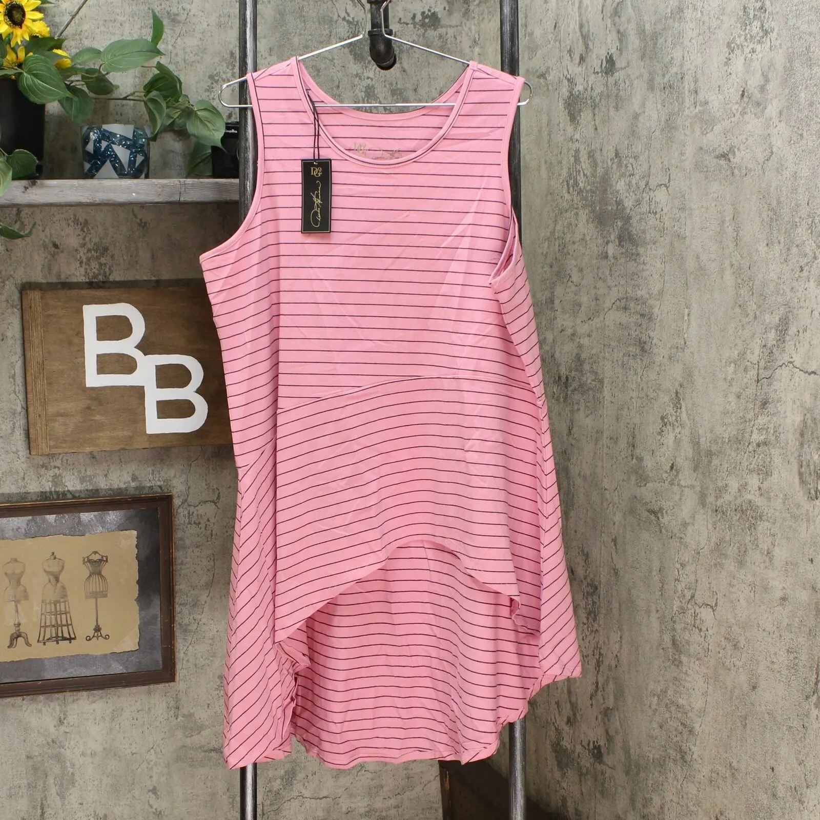 DG2 by Diane Gilman Women's Asymmetric Drape Striped Tank Top