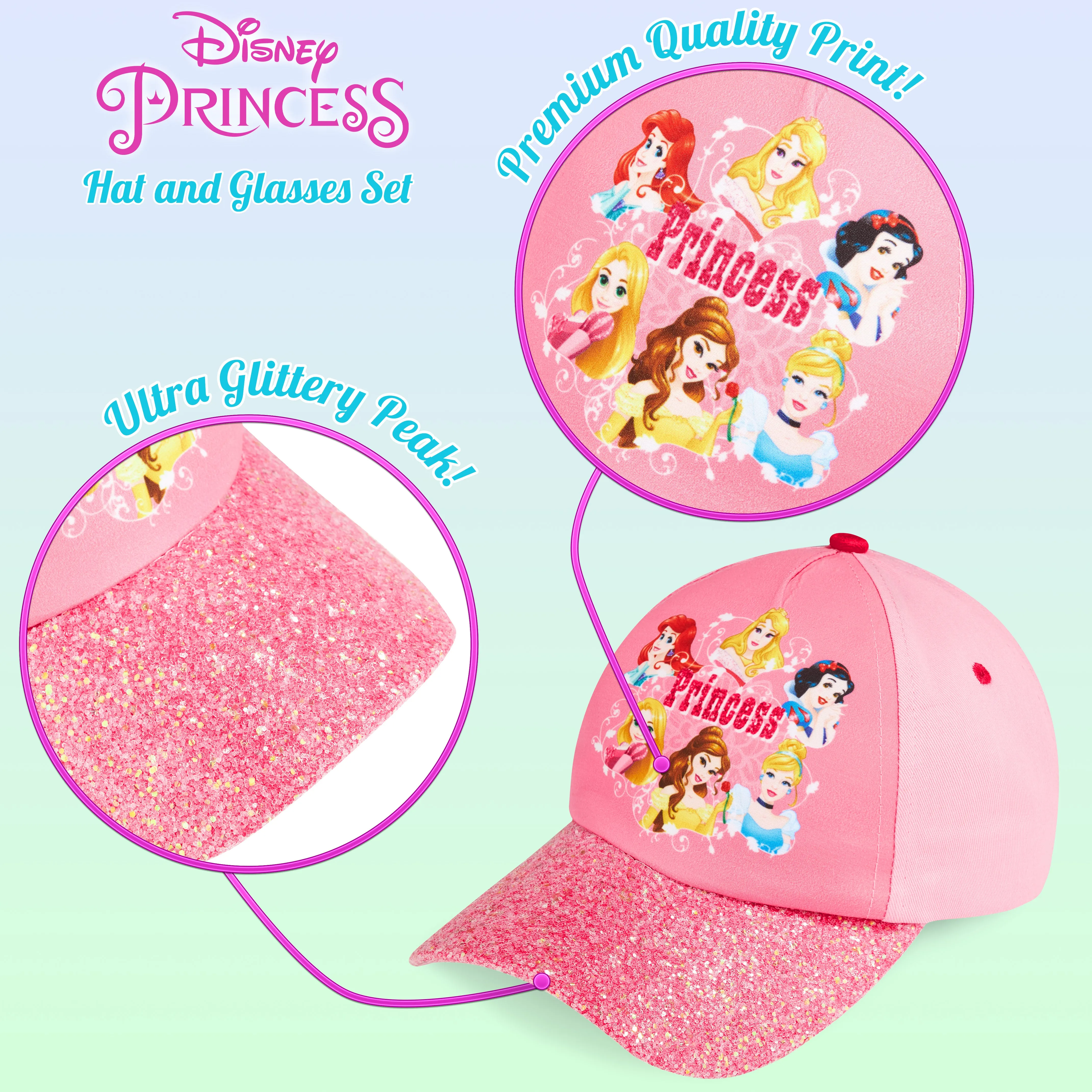 Disney Princess Baseball Cap & Kids Sunglasses, Girls Sun Hat & Sunglasses