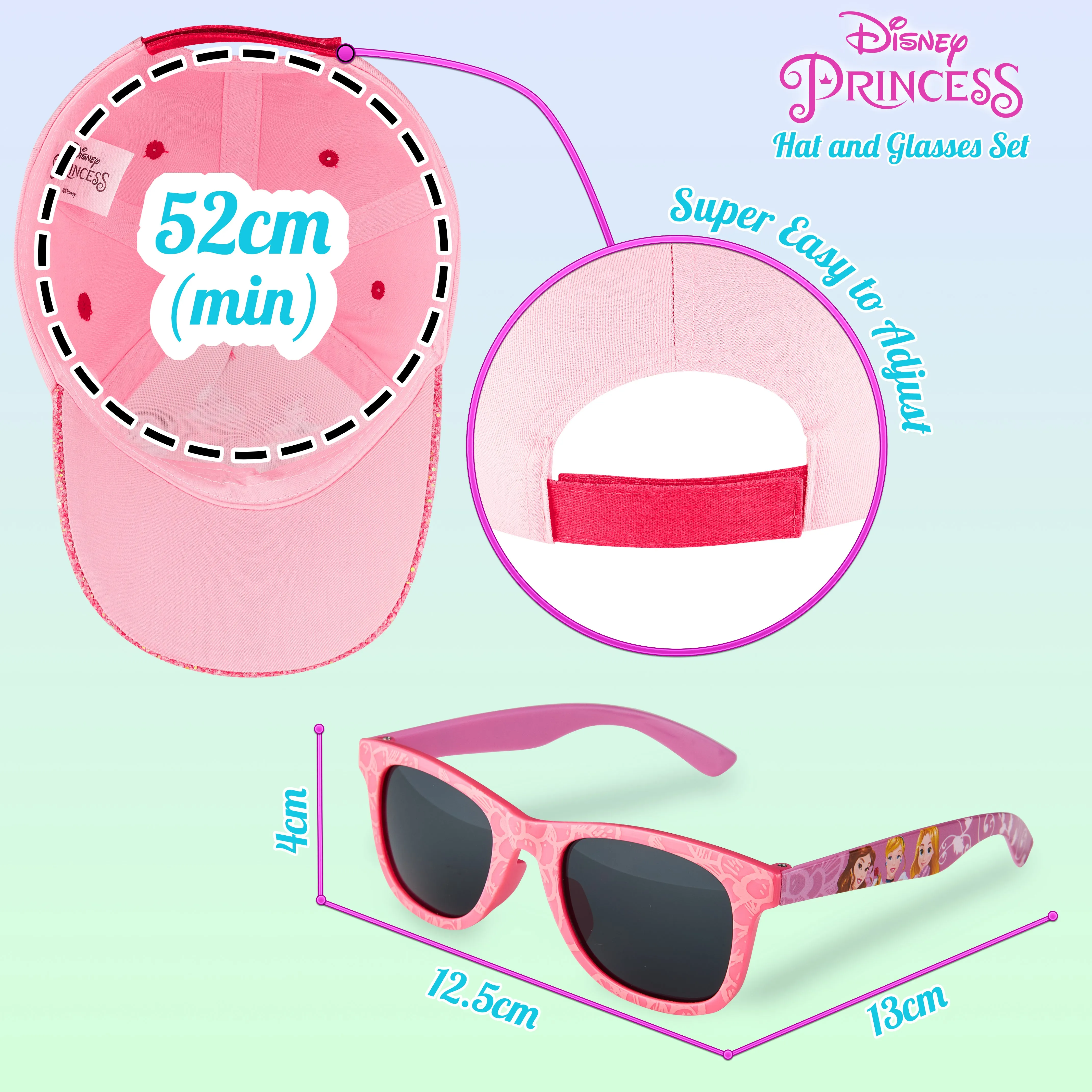 Disney Princess Baseball Cap & Kids Sunglasses, Girls Sun Hat & Sunglasses