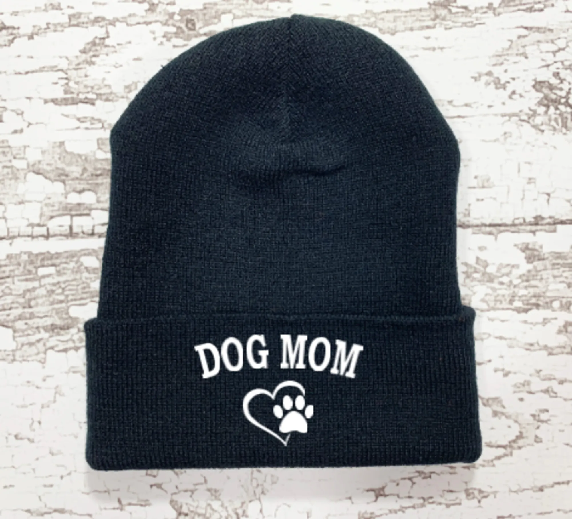 Dog Mom, Black Beanie Cuffed Winter Hat