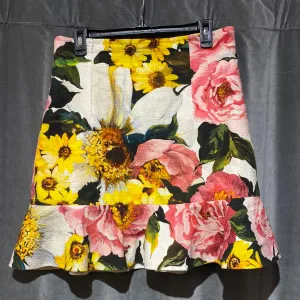 Dolce & Gabbana Floral Print Straight Skirt with Ruffle Bottom