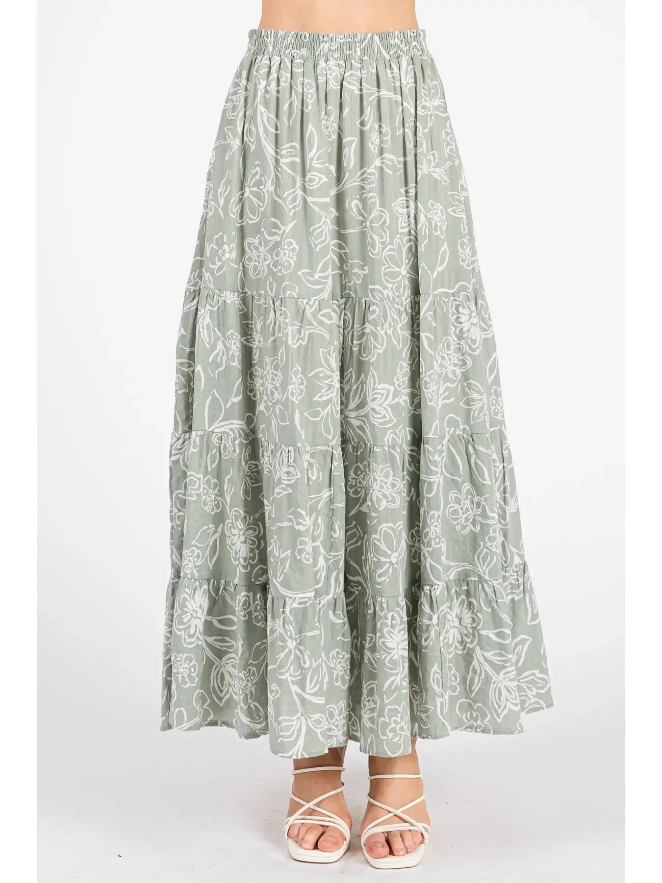 Elastic Waist Floral Maxi Skirt w/ Pockets