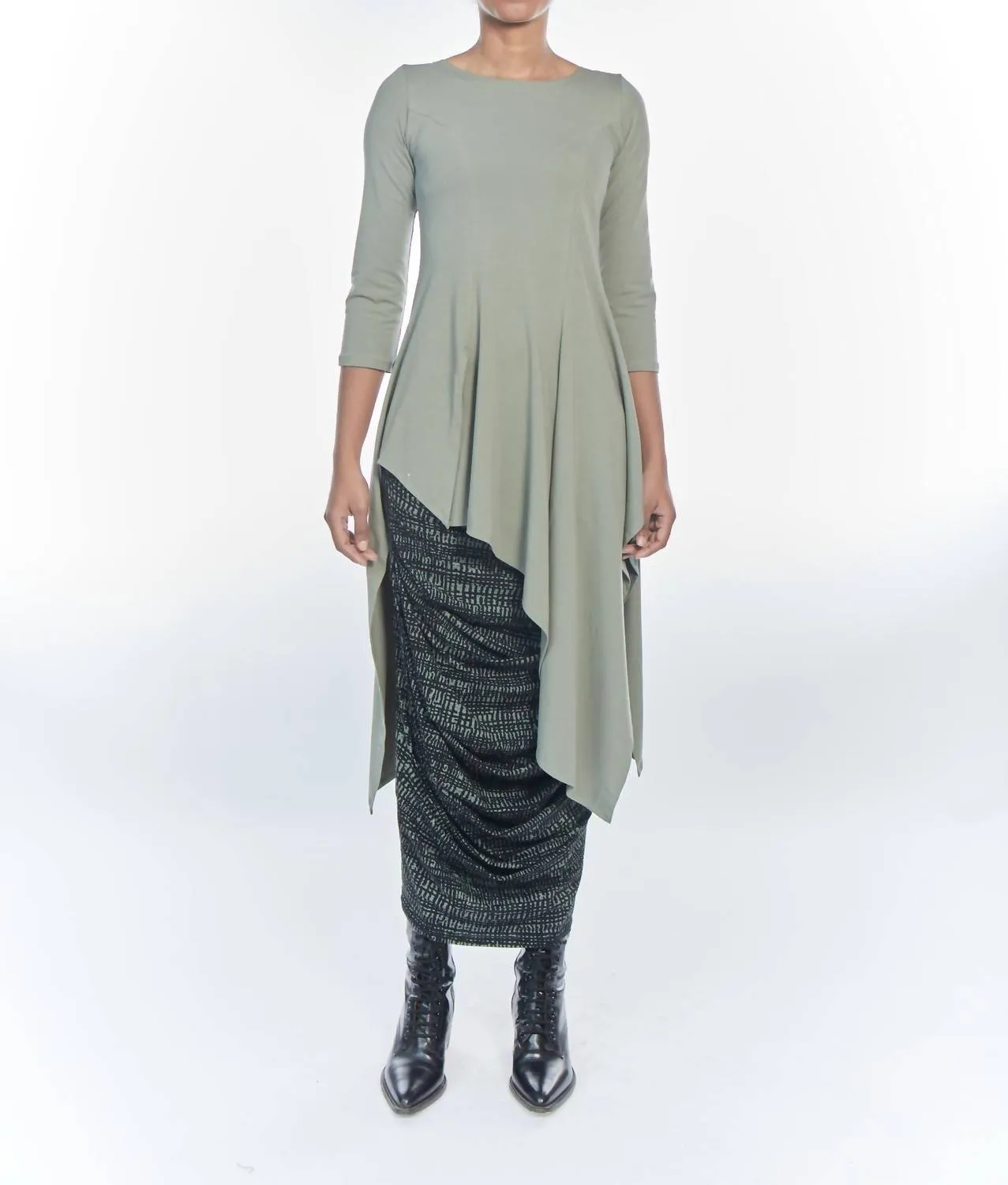 Elise Asymmetrical Long Sleeve Top In Olive