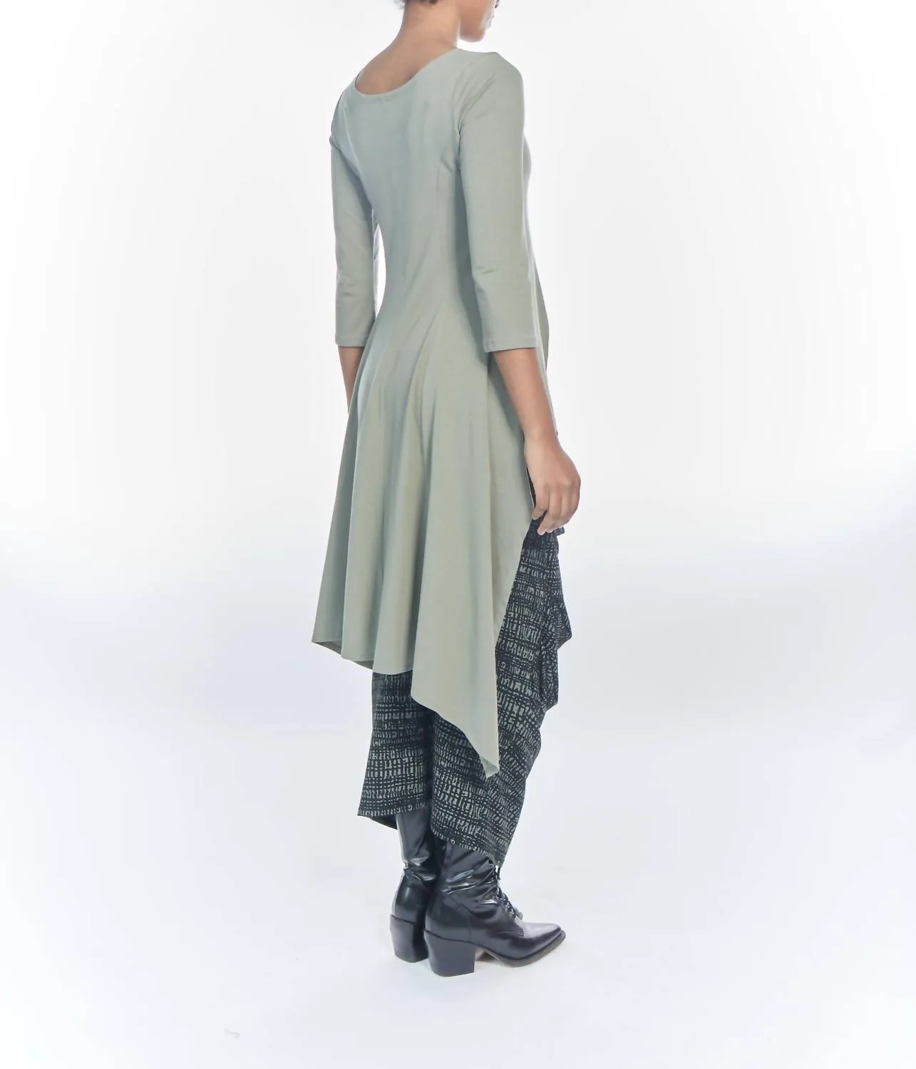 Elise Asymmetrical Long Sleeve Top In Olive