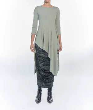 Elise Asymmetrical Long Sleeve Top In Olive