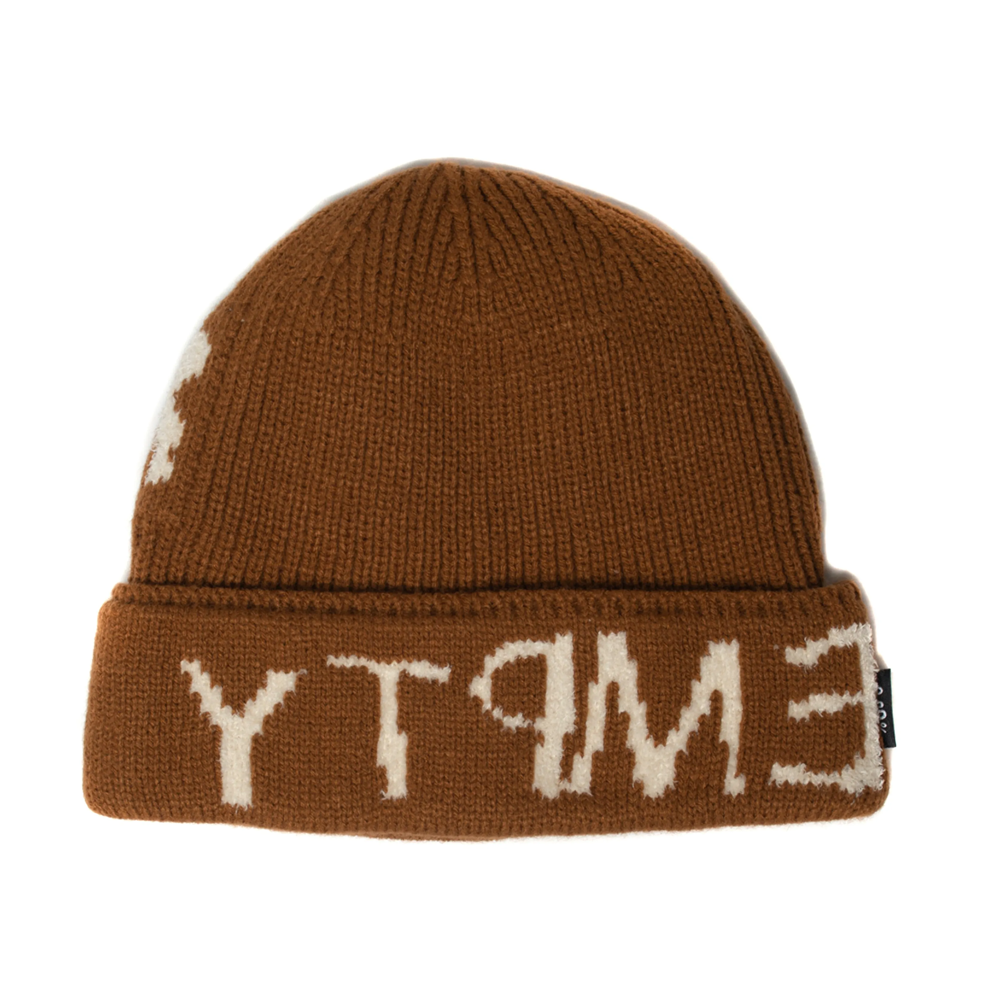 Empty Your Mind Knit Fold Beanie Cardboard Brown