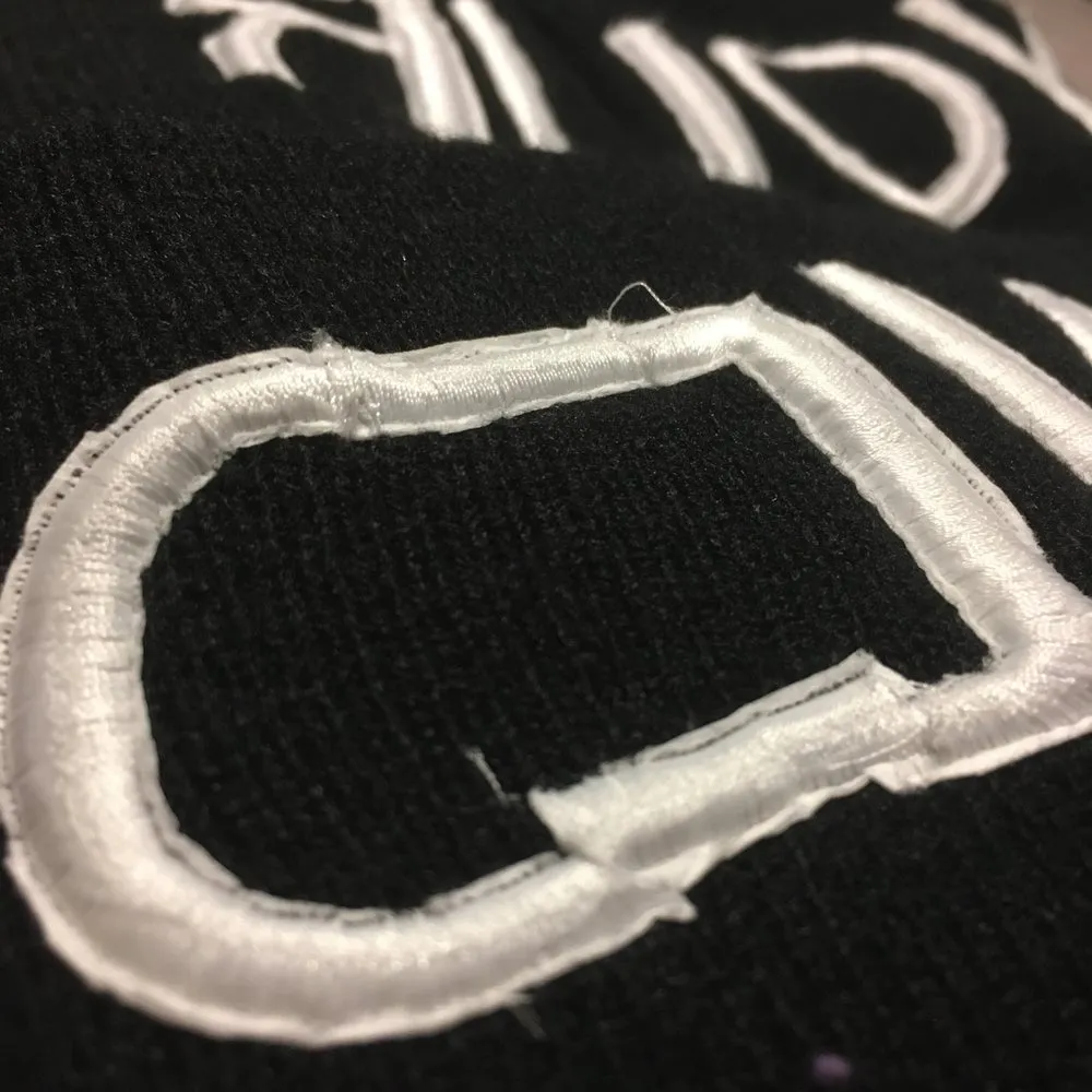 Empty Your Mind Reverse Embroidery Beanie Black