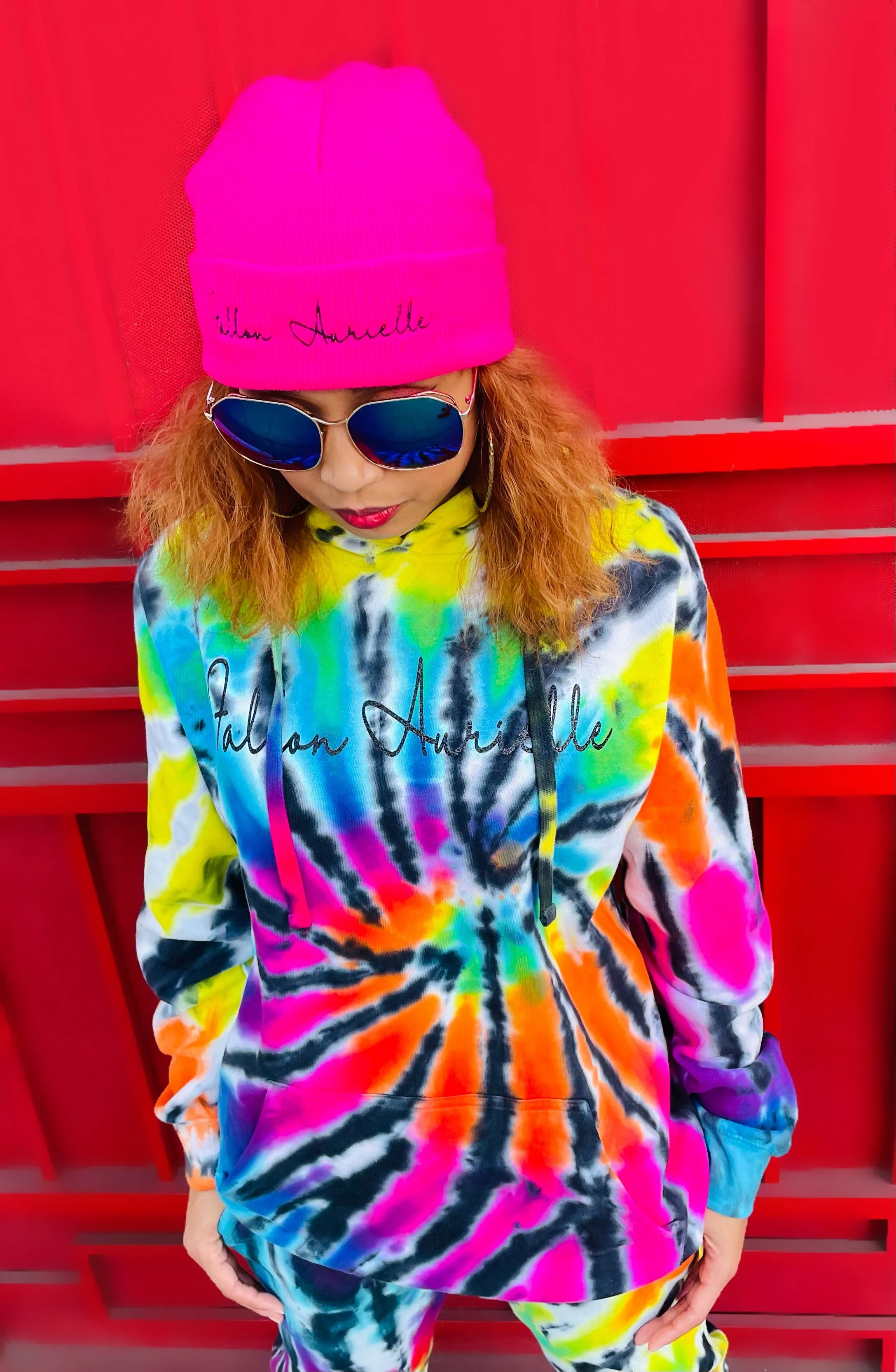 Fallon Aurielle Signature Beanie Hat (Barbie Pink & Black)
