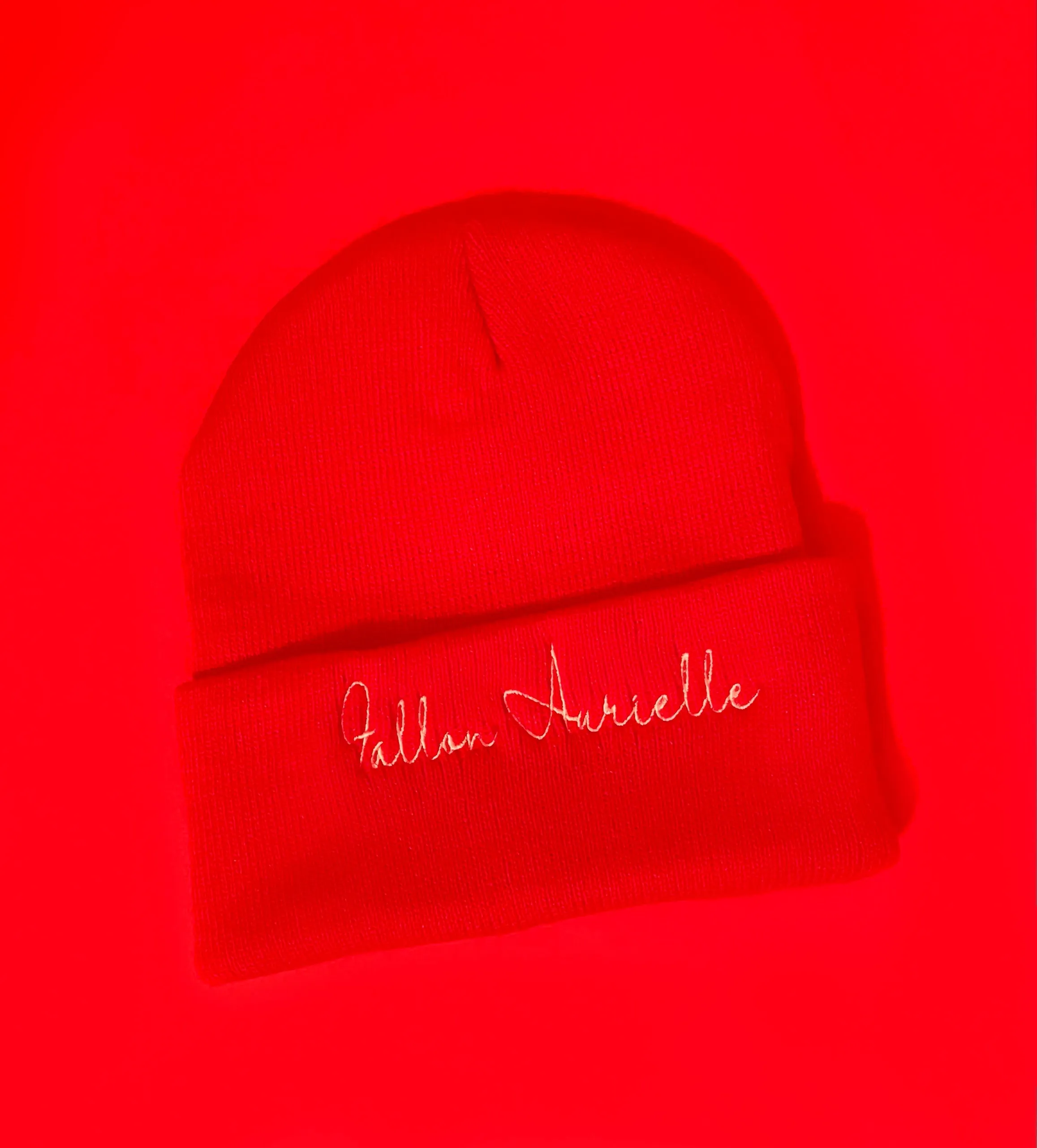 Fallon Aurielle Signature Beanie Hat (Red & White)