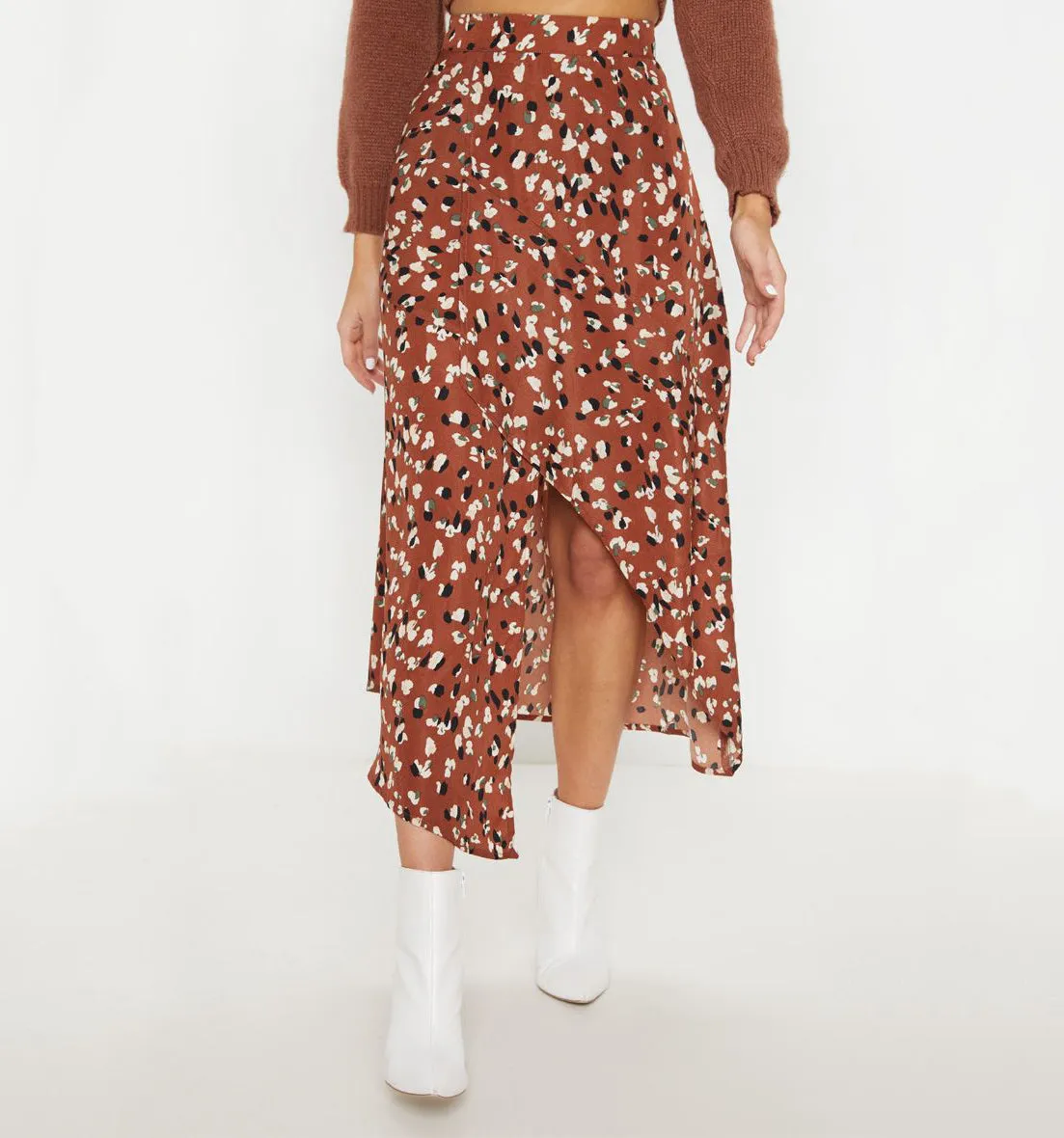 Fashion Irregular Floral High Waist Skirt