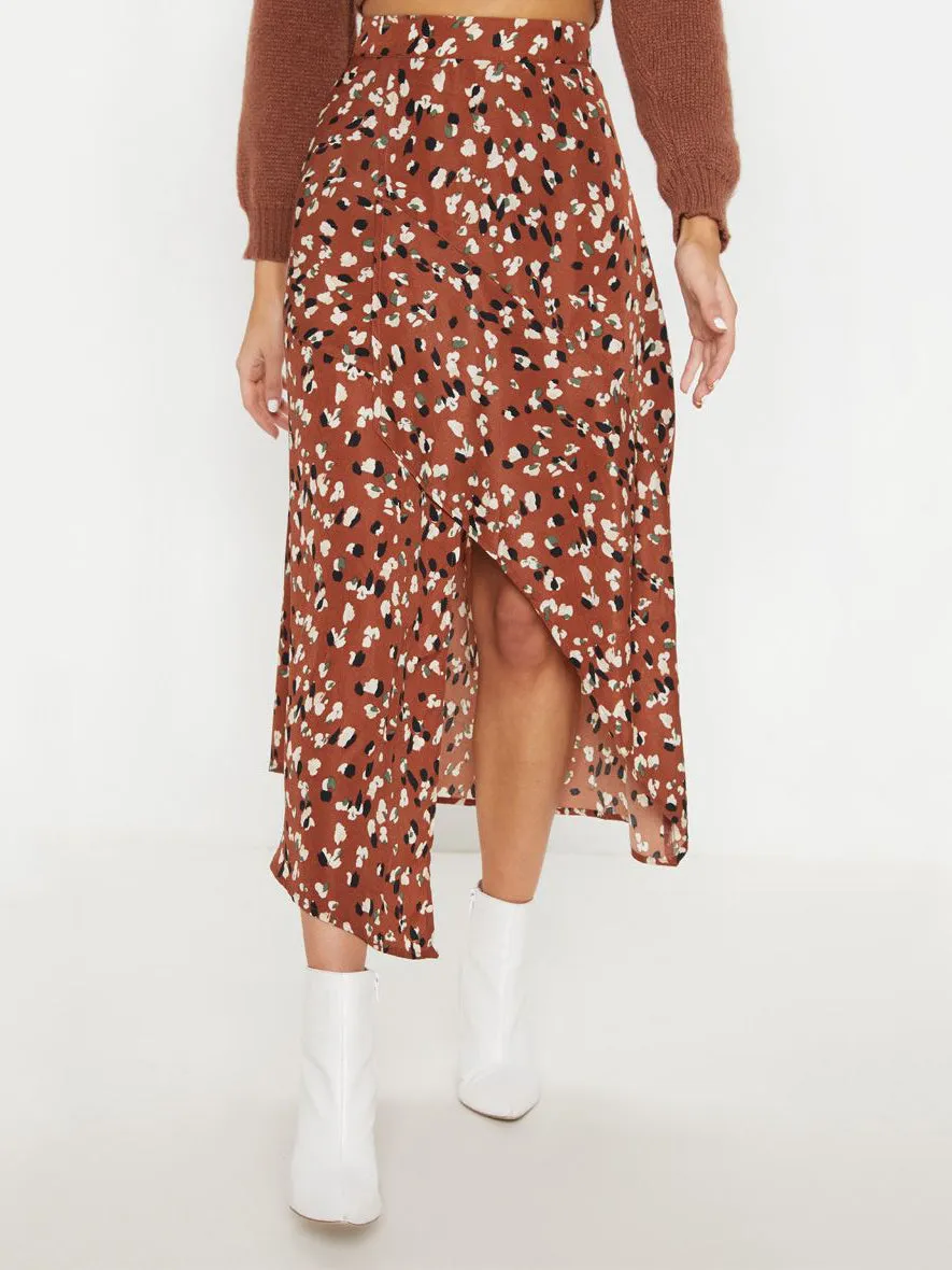 Fashion Irregular Floral High Waist Skirt
