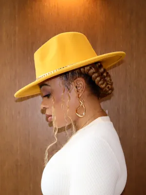 Fedora Hat || Yellow with Chain Detail