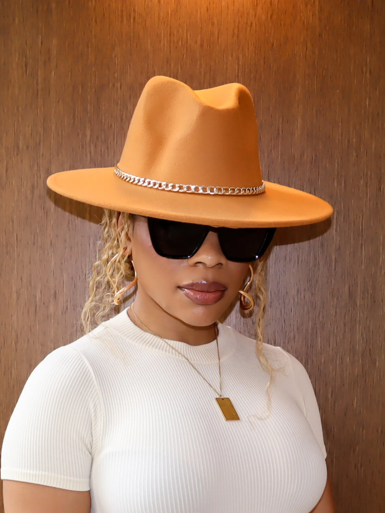 Fedora Hat || Yellow with Chain Detail