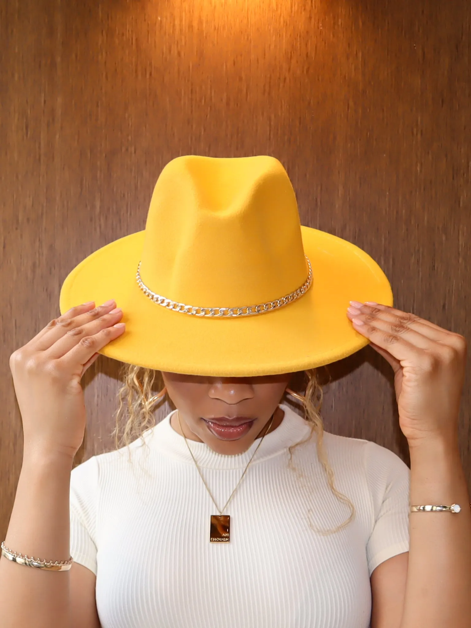 Fedora Hat || Yellow with Chain Detail