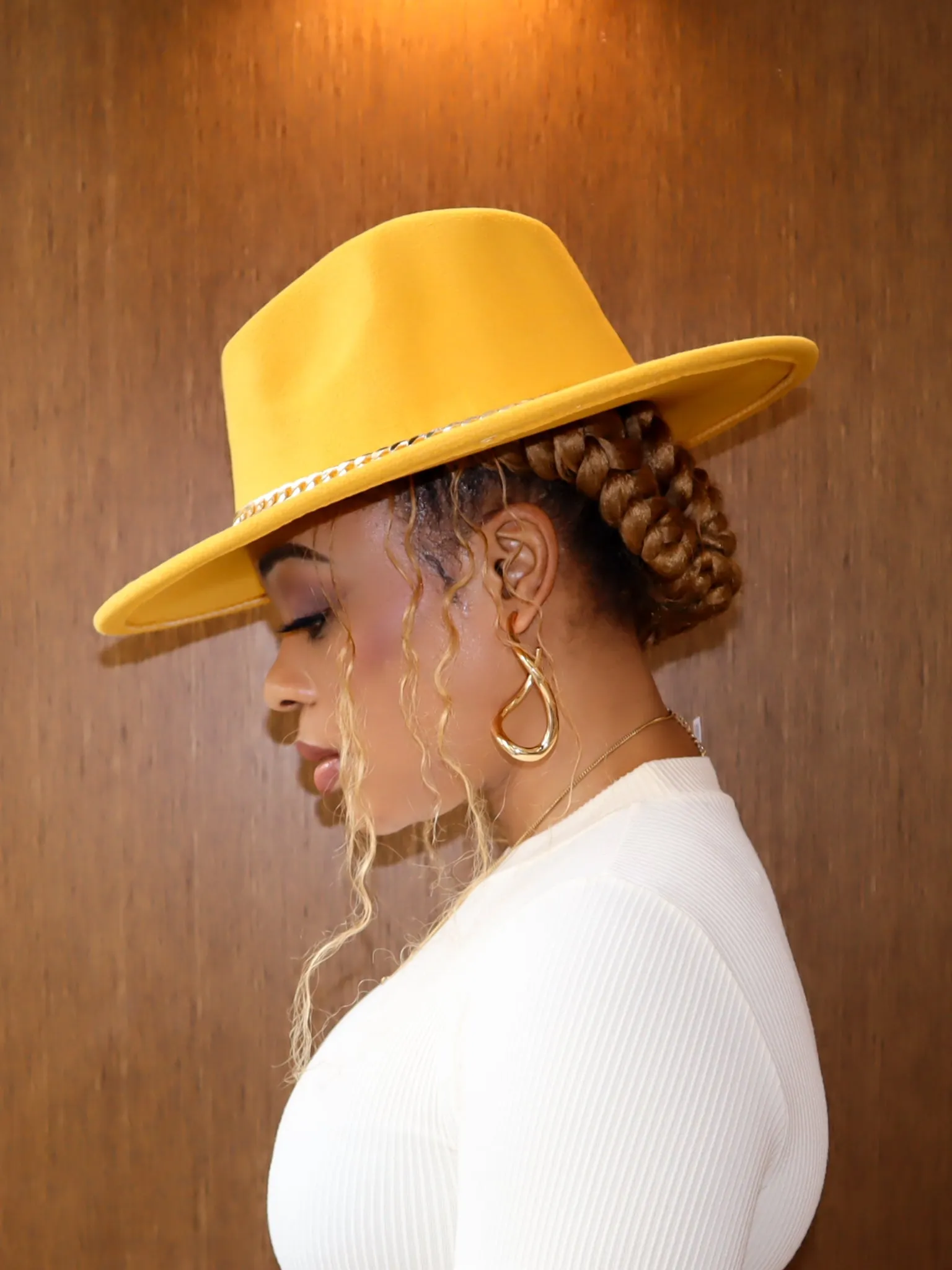 Fedora Hat || Yellow with Chain Detail