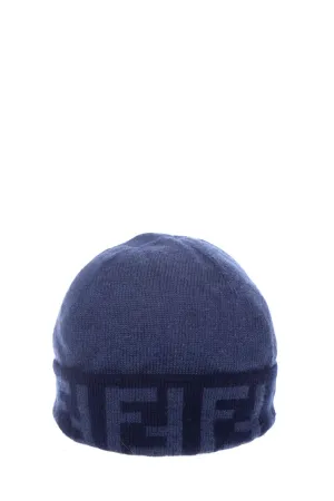 Fendi Blue Knit Zucca Print Hat/Beanie