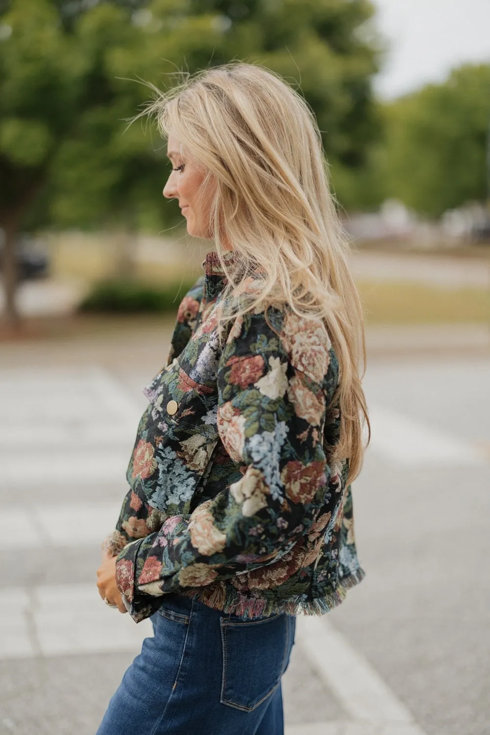 Feyre Floral Frayed Cropped Jacket