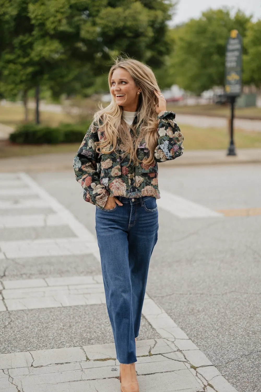 Feyre Floral Frayed Cropped Jacket