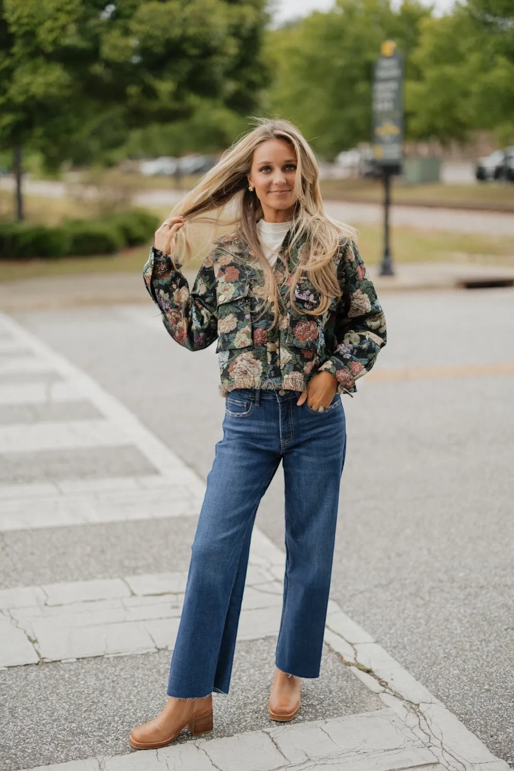Feyre Floral Frayed Cropped Jacket