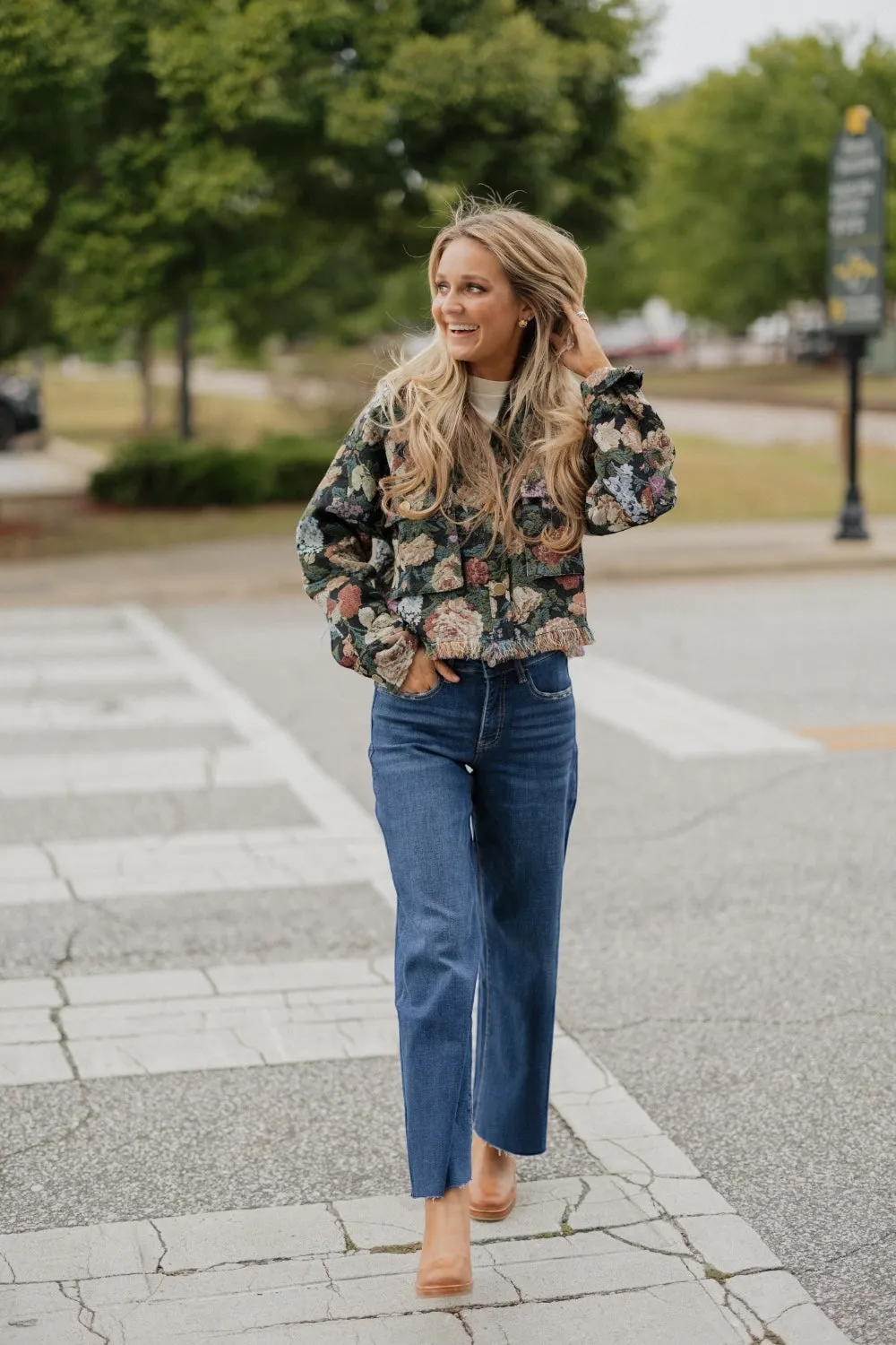 Feyre Floral Frayed Cropped Jacket