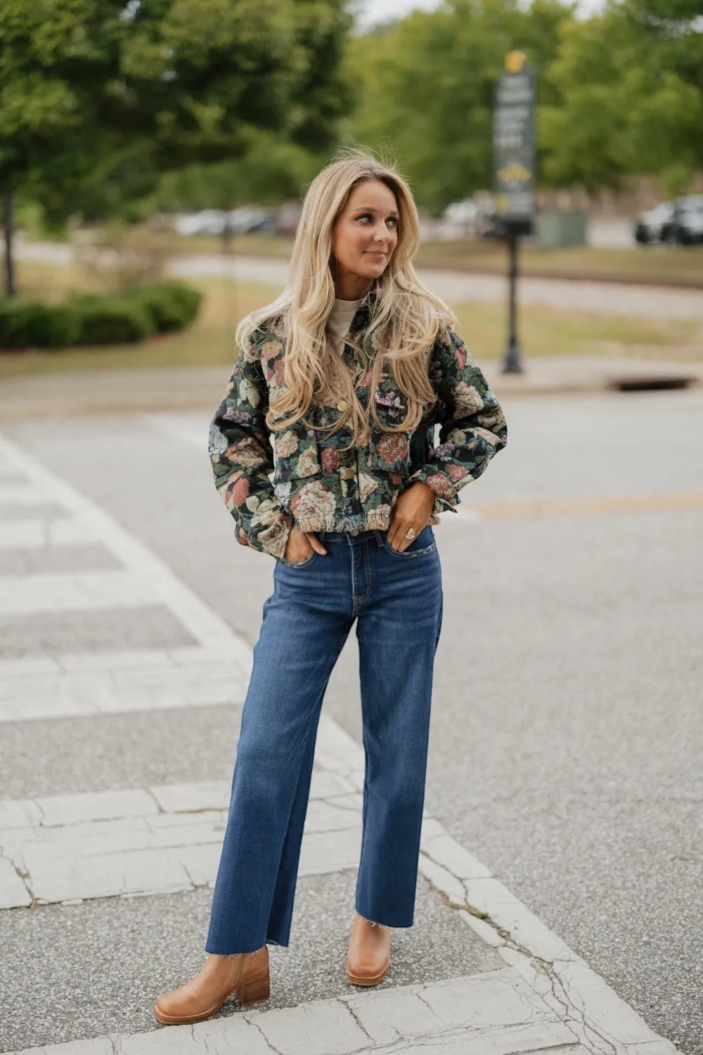 Feyre Floral Frayed Cropped Jacket