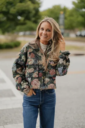 Feyre Floral Frayed Cropped Jacket
