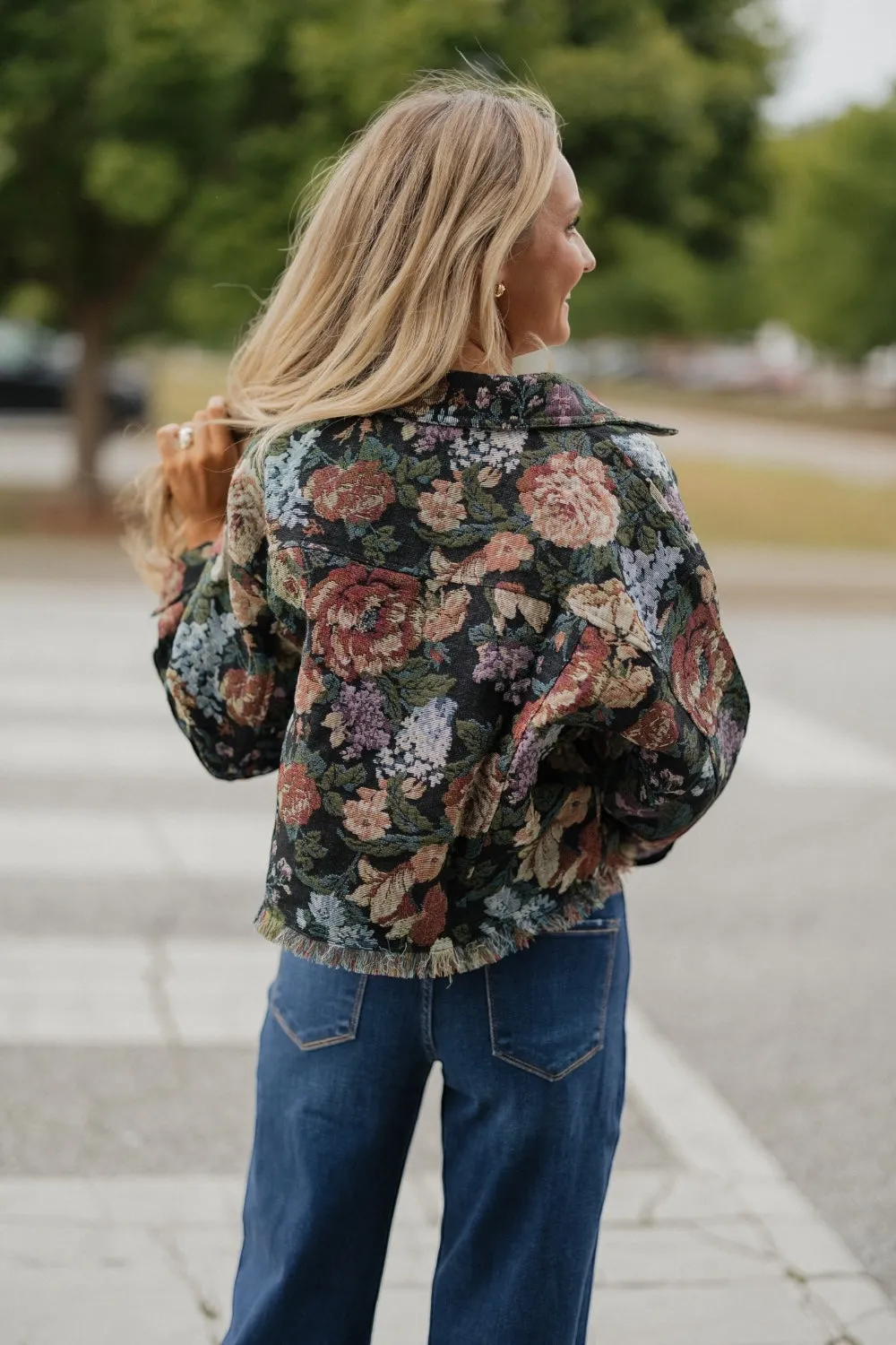 Feyre Floral Frayed Cropped Jacket