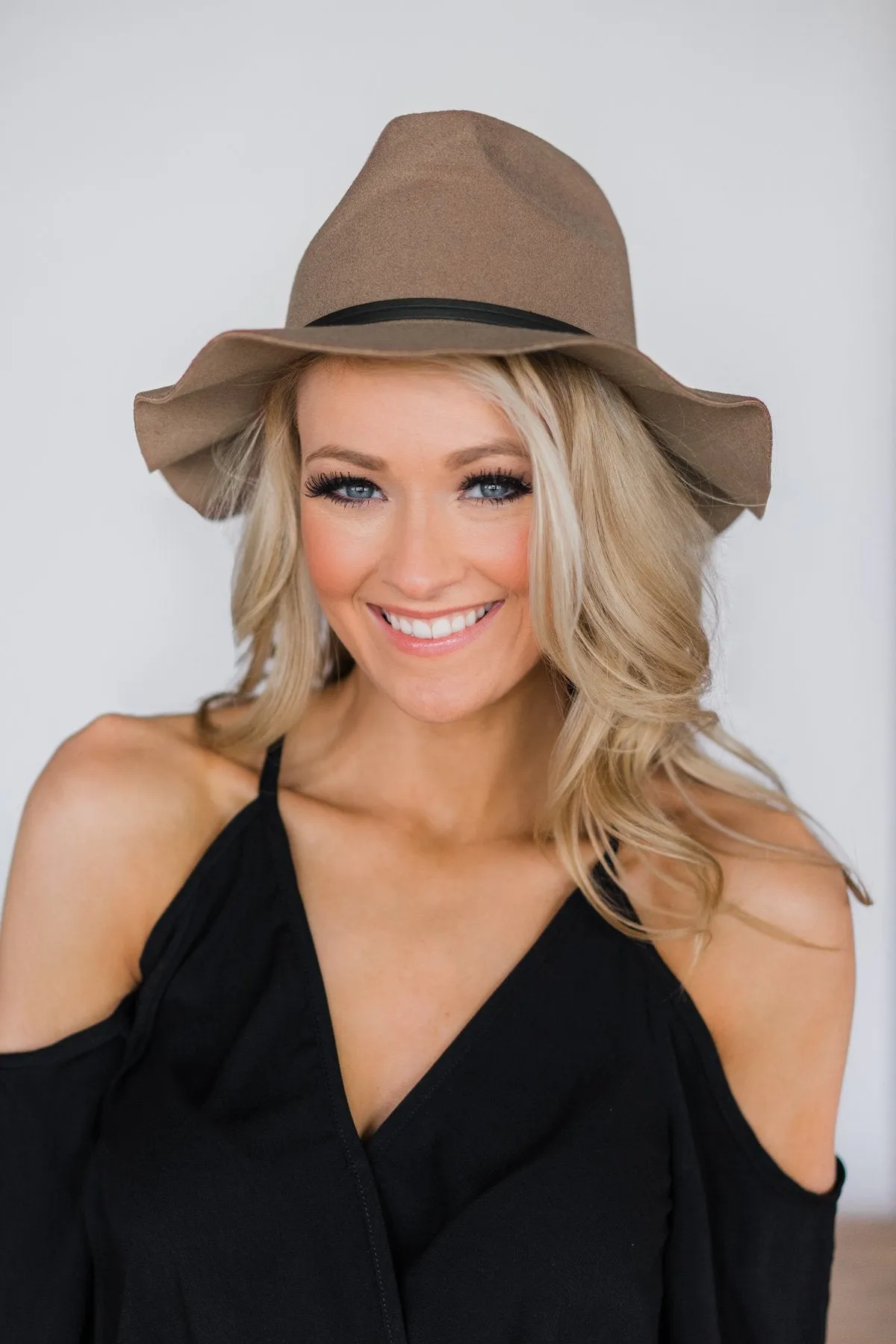 Floppy Brimmed Felt Fedora- Brown