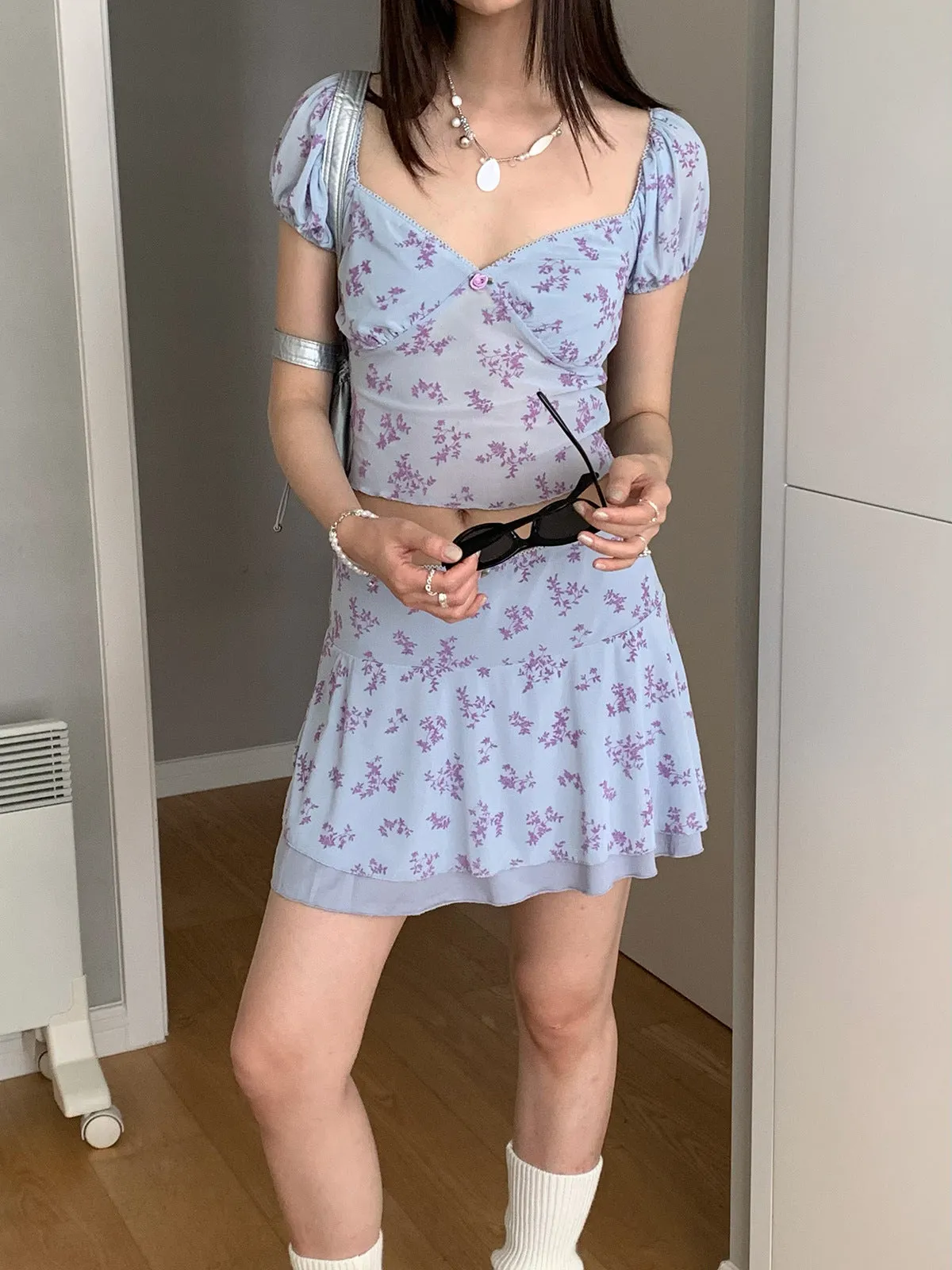 floral mini skirt