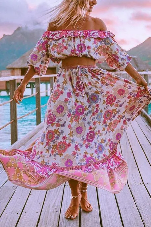 Floral Print Off Shoulder Skirts Set