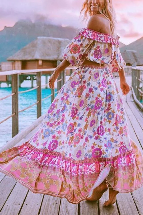 Floral Print Off Shoulder Skirts Set