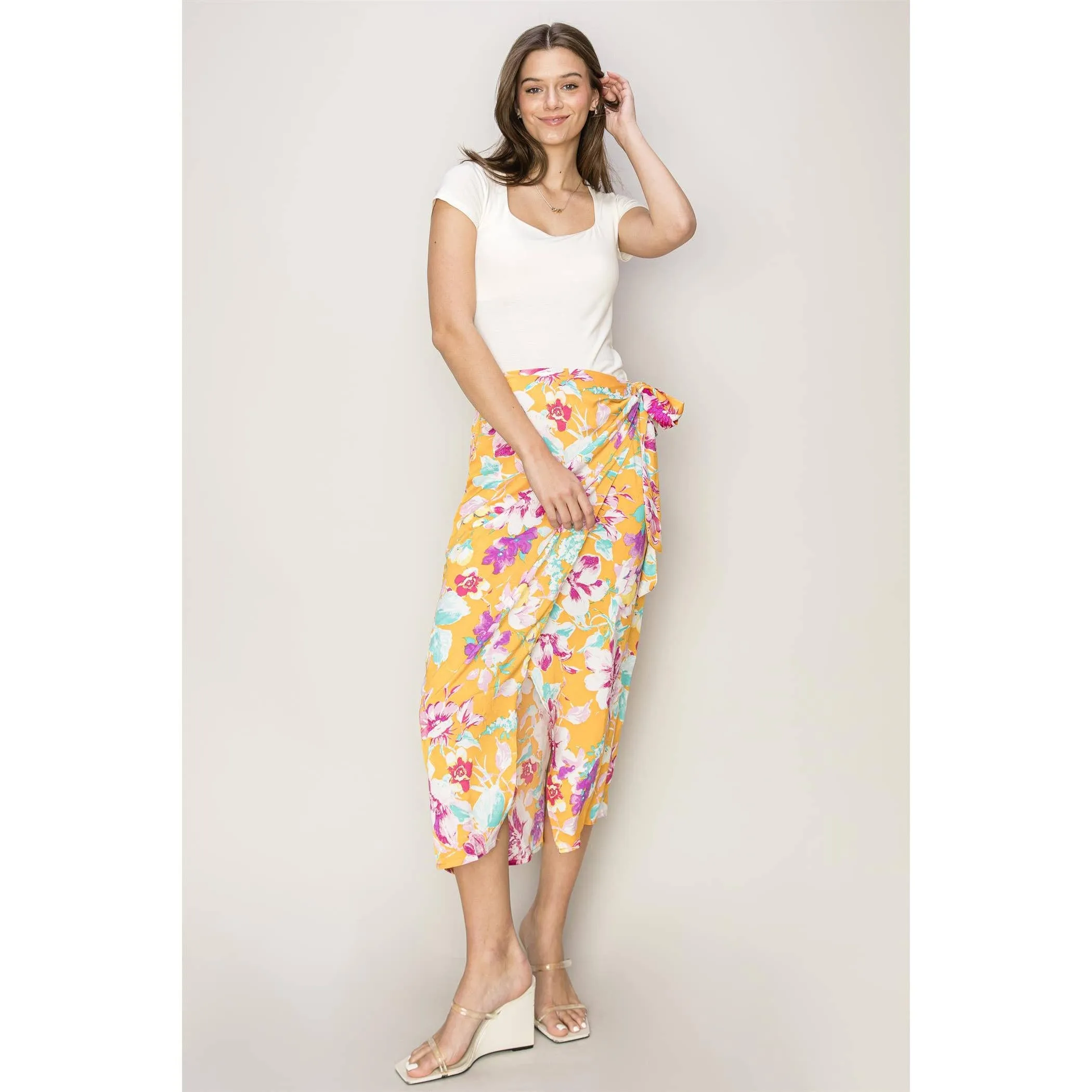 Floral Print Wrap and Tie Skirt