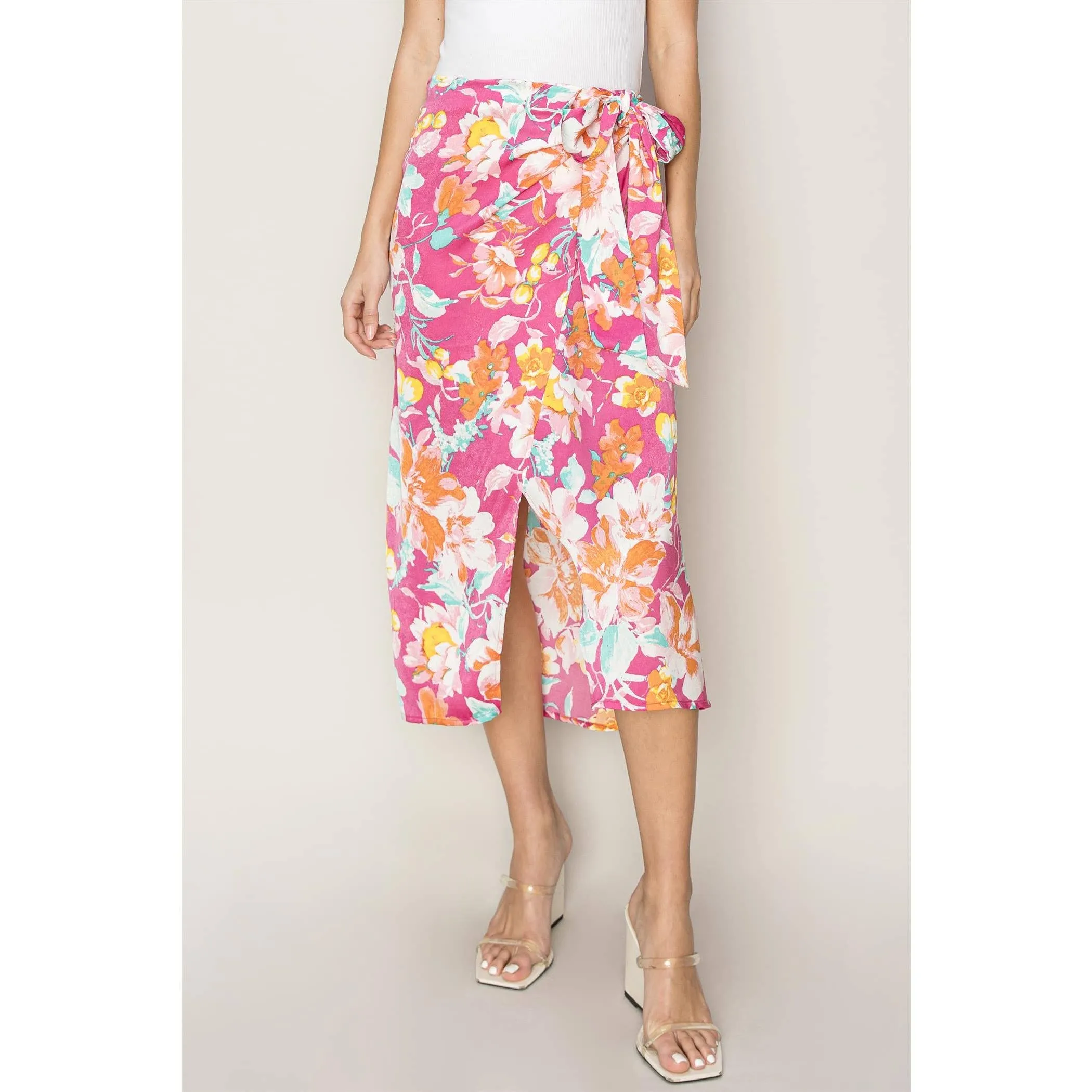 Floral Print Wrap and Tie Skirt