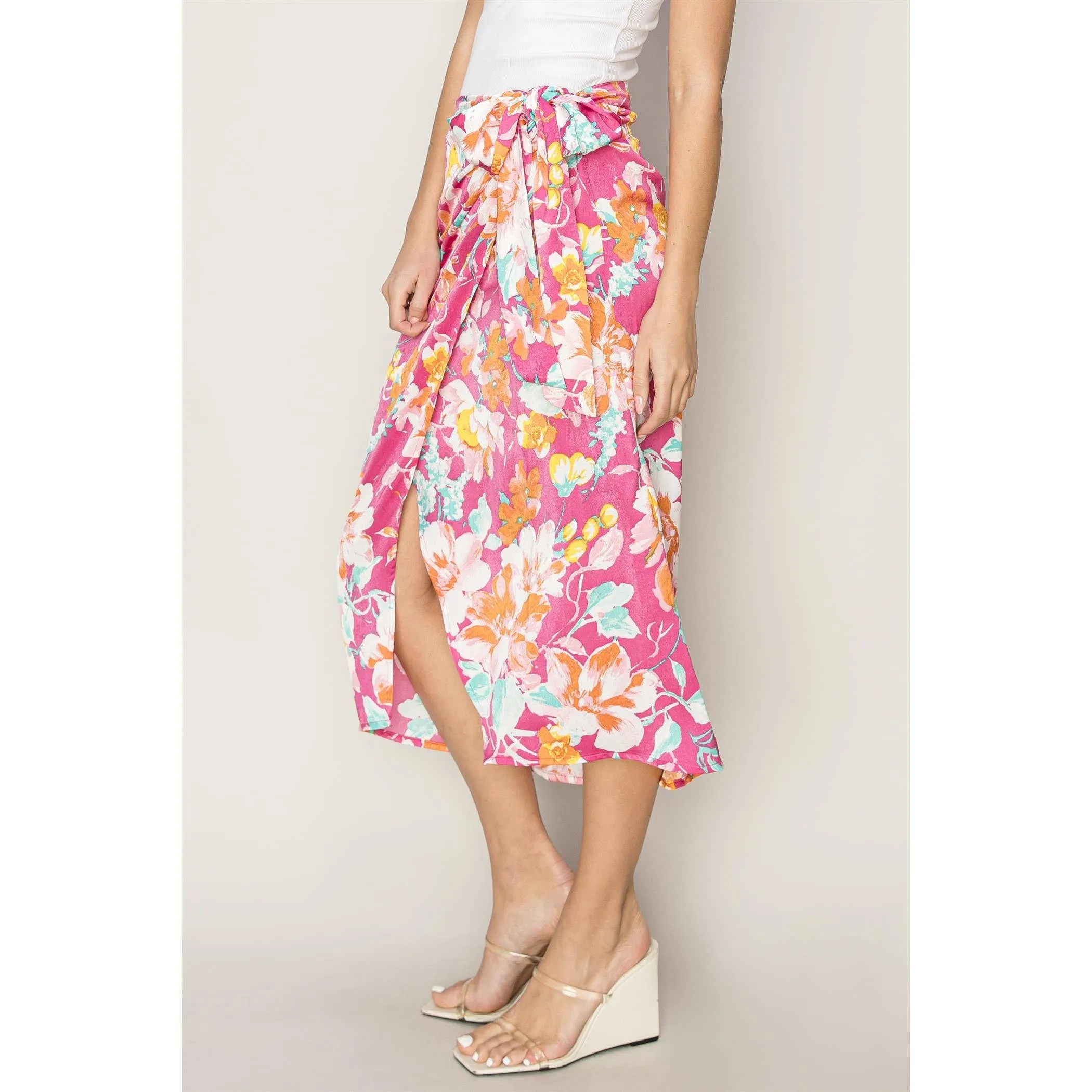 Floral Print Wrap and Tie Skirt