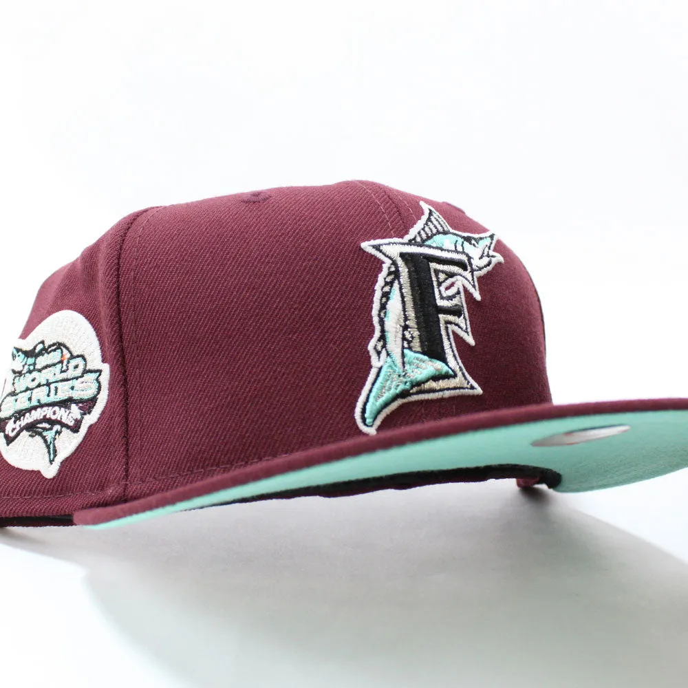 Florida Marlins 2003 World Series New Era 59Fifty Fitted Hat (Maroon Teal Under brim)