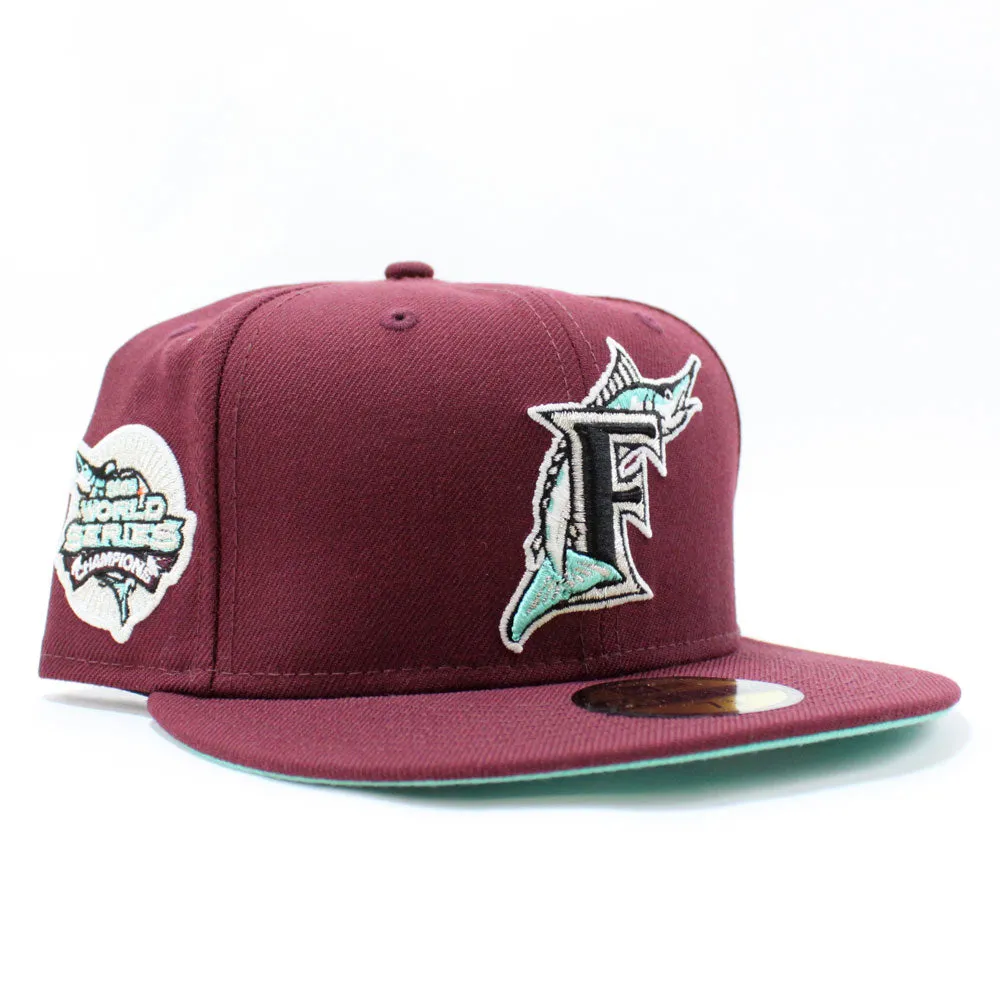 Florida Marlins 2003 World Series New Era 59Fifty Fitted Hat (Maroon Teal Under brim)
