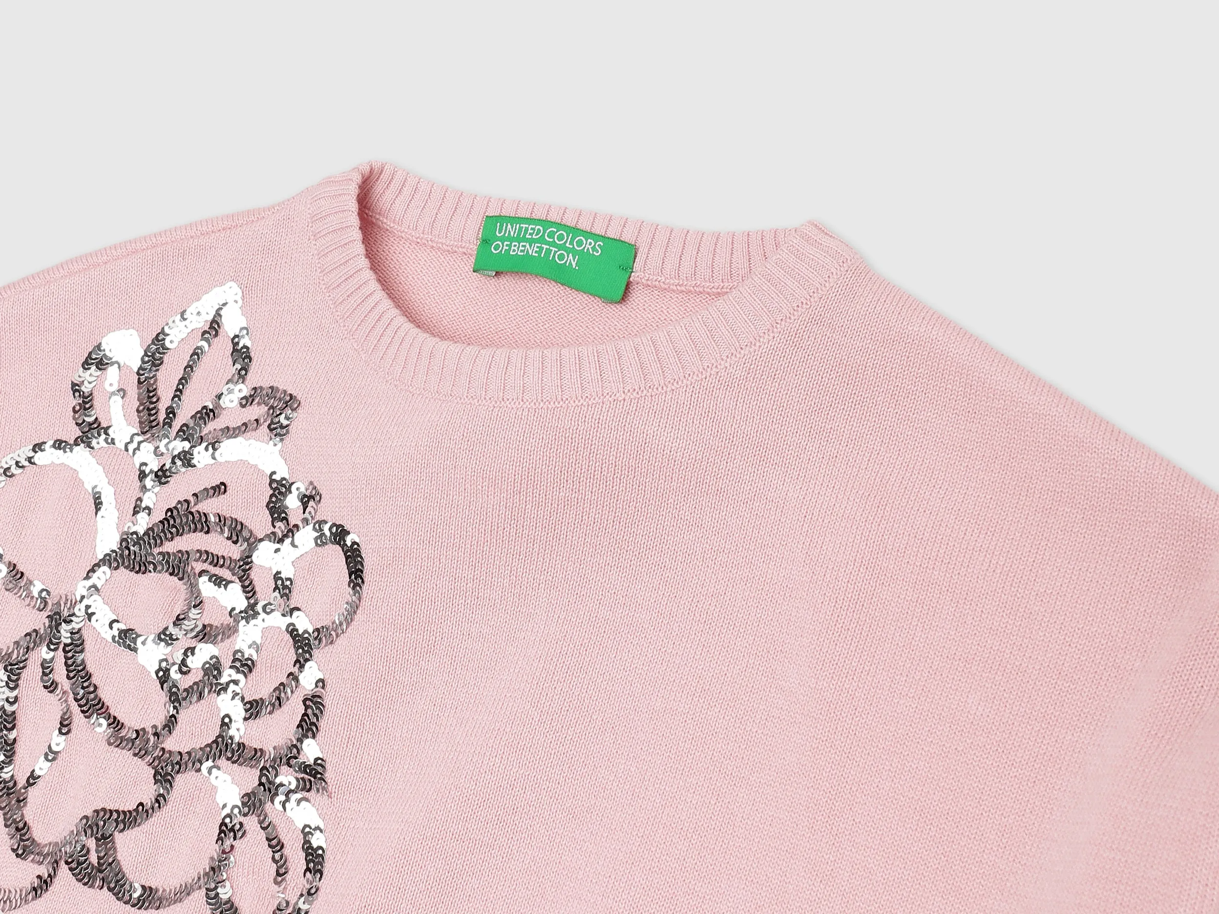 Girls Pink Long Sleeve Sequined Sweater