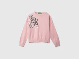 Girls Pink Long Sleeve Sequined Sweater