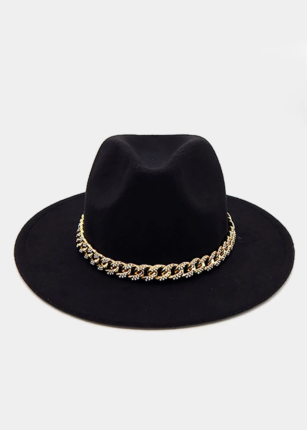 Gold Chain Band Black Fedora Hat